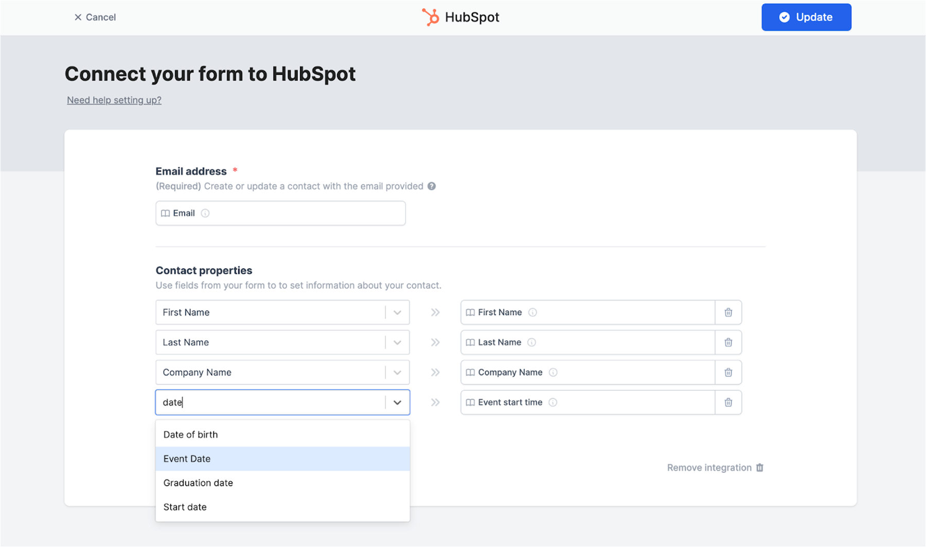 Link any field to HubSpot if needed