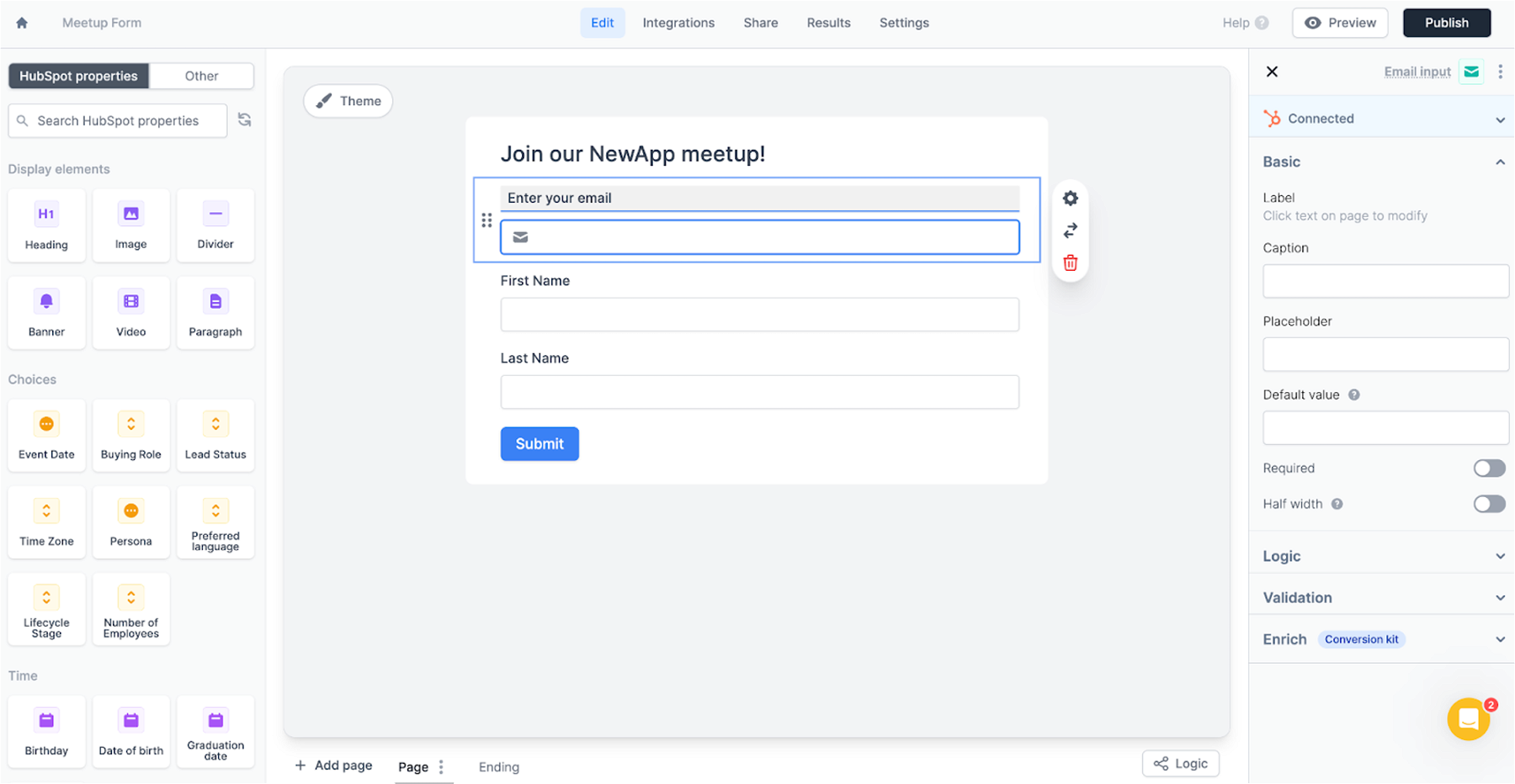 Fillout pulls in your HubSpot fields to quickly build forms