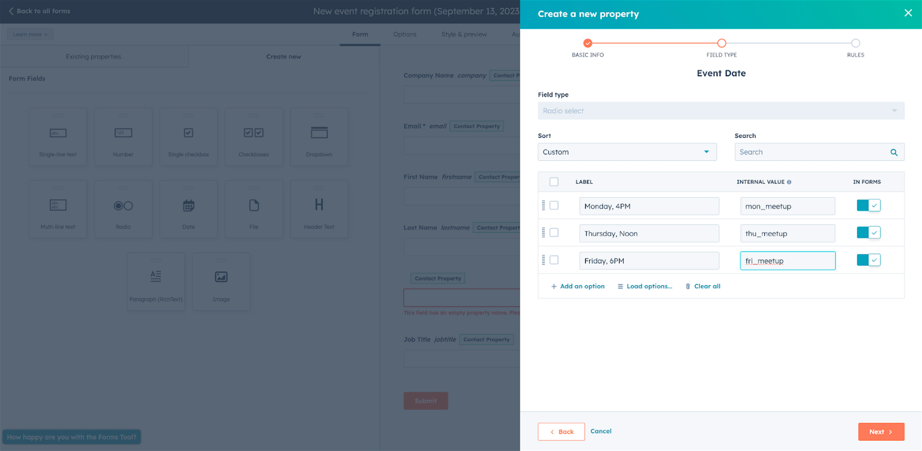 Every HubSpot form field must be linked to a contact field in your CRM