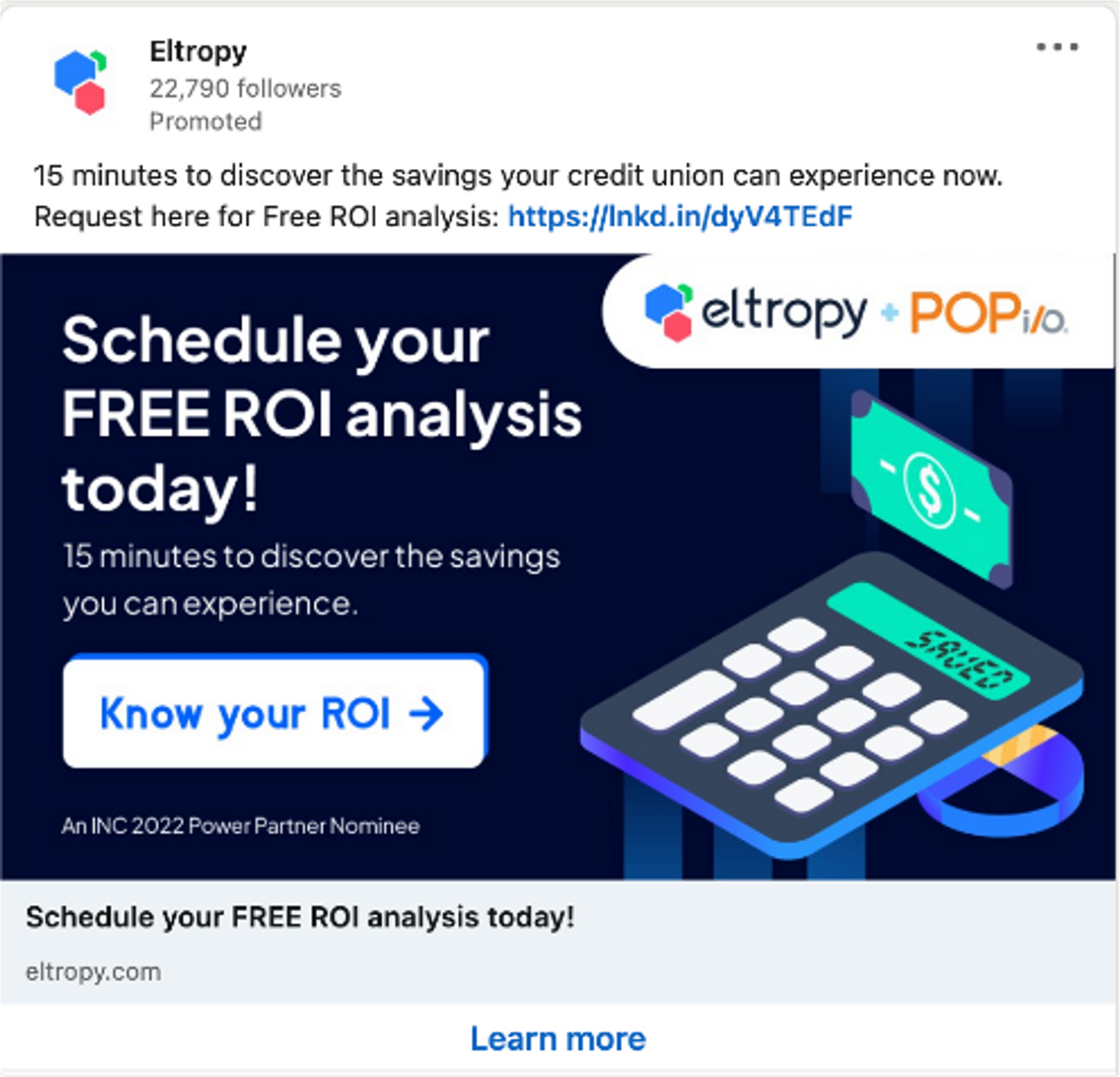 Eltropy uses lead-form ads to promote its services.