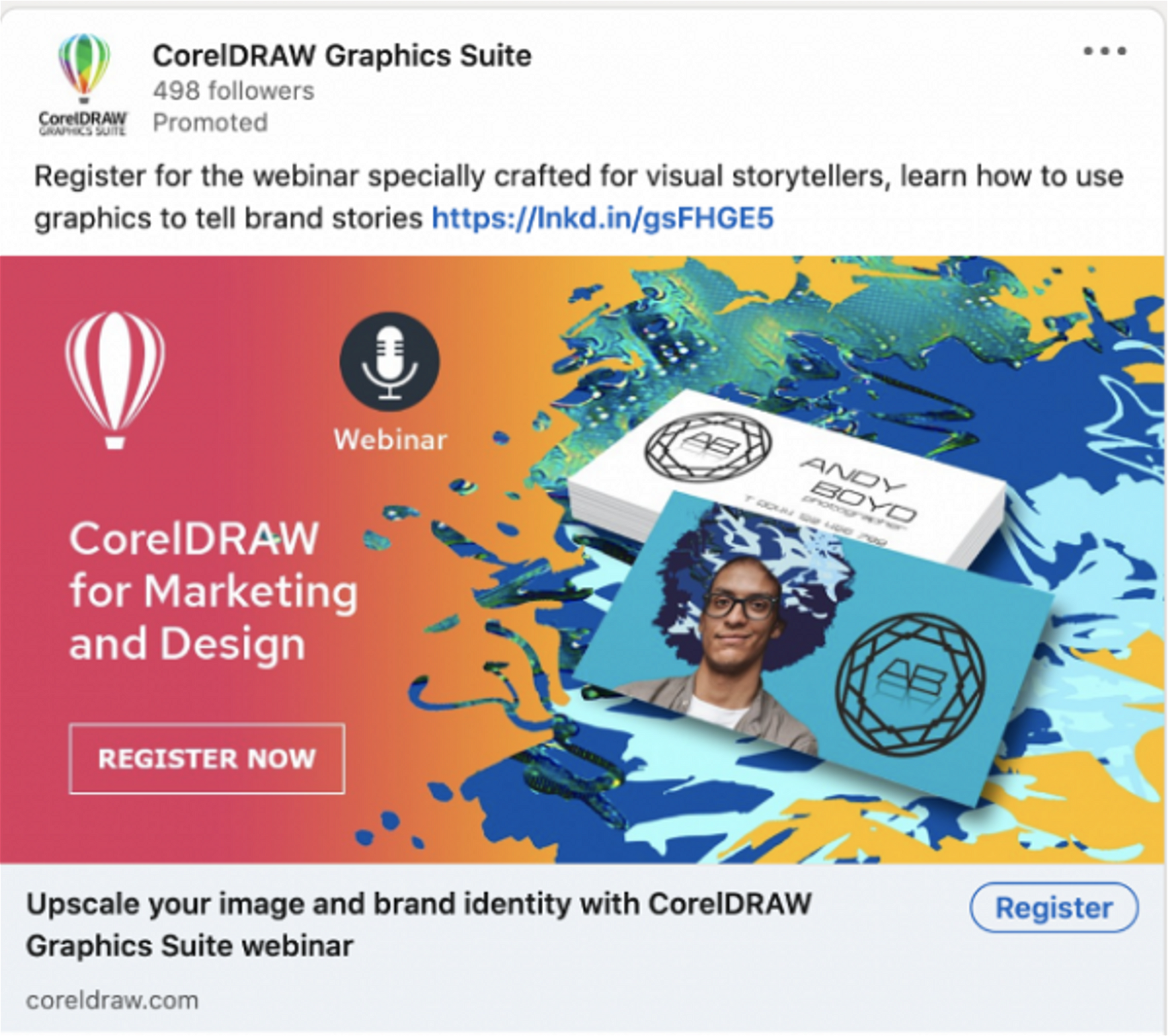CorelDRAW uses engaging designs and lead gen forms to attract webinar leads.
