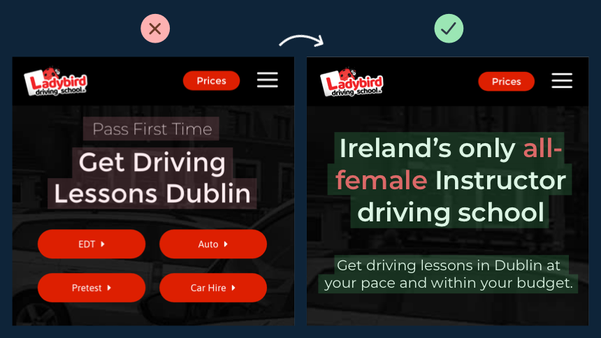 How ladybird driving school can become more specific to their Ideal Customer Profile.