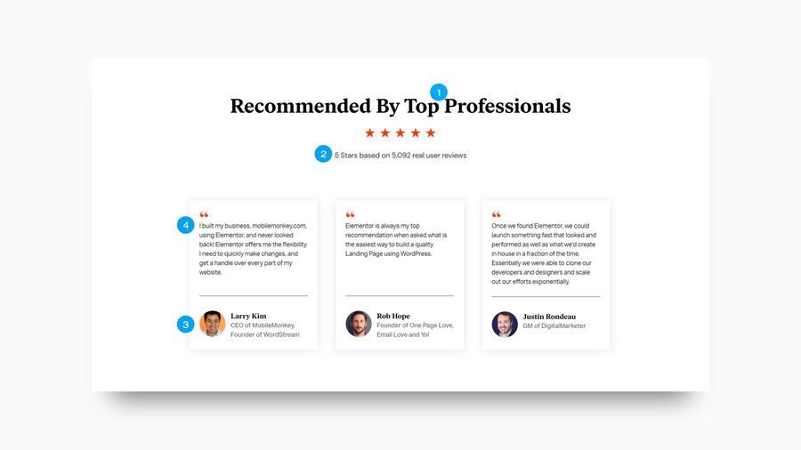 Social proof section of elementor provides expert recommendations.