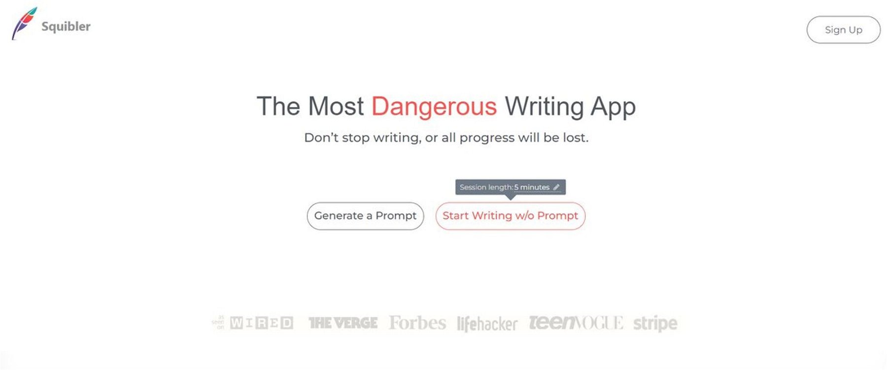 The Most Dangerous Writing App displays its homepage.