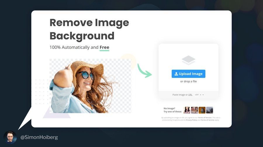 Simon Hoiberg depicts how to upload an image for removing image background.