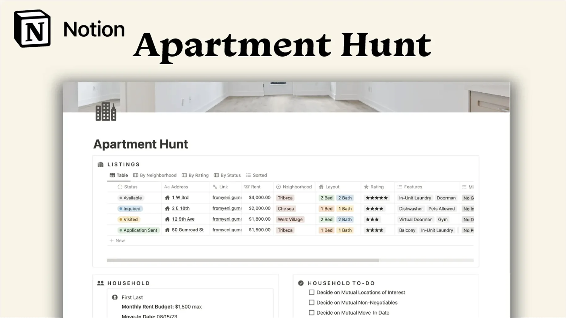 Apartment Hunt: Notion Template