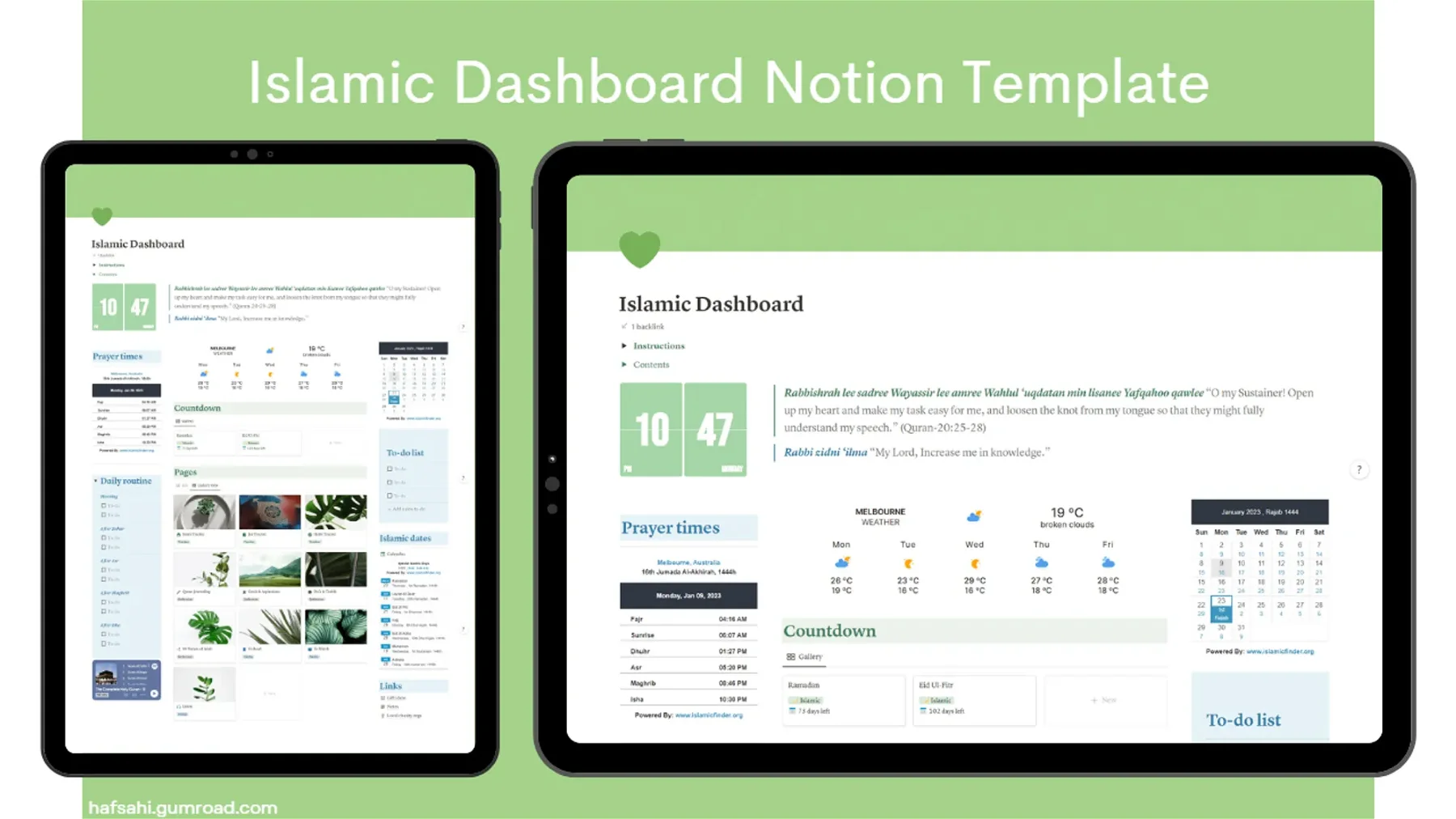 Islamic Notion Template | Prayer, Quran, Habit Tracker & More - Includes minimalistic version!