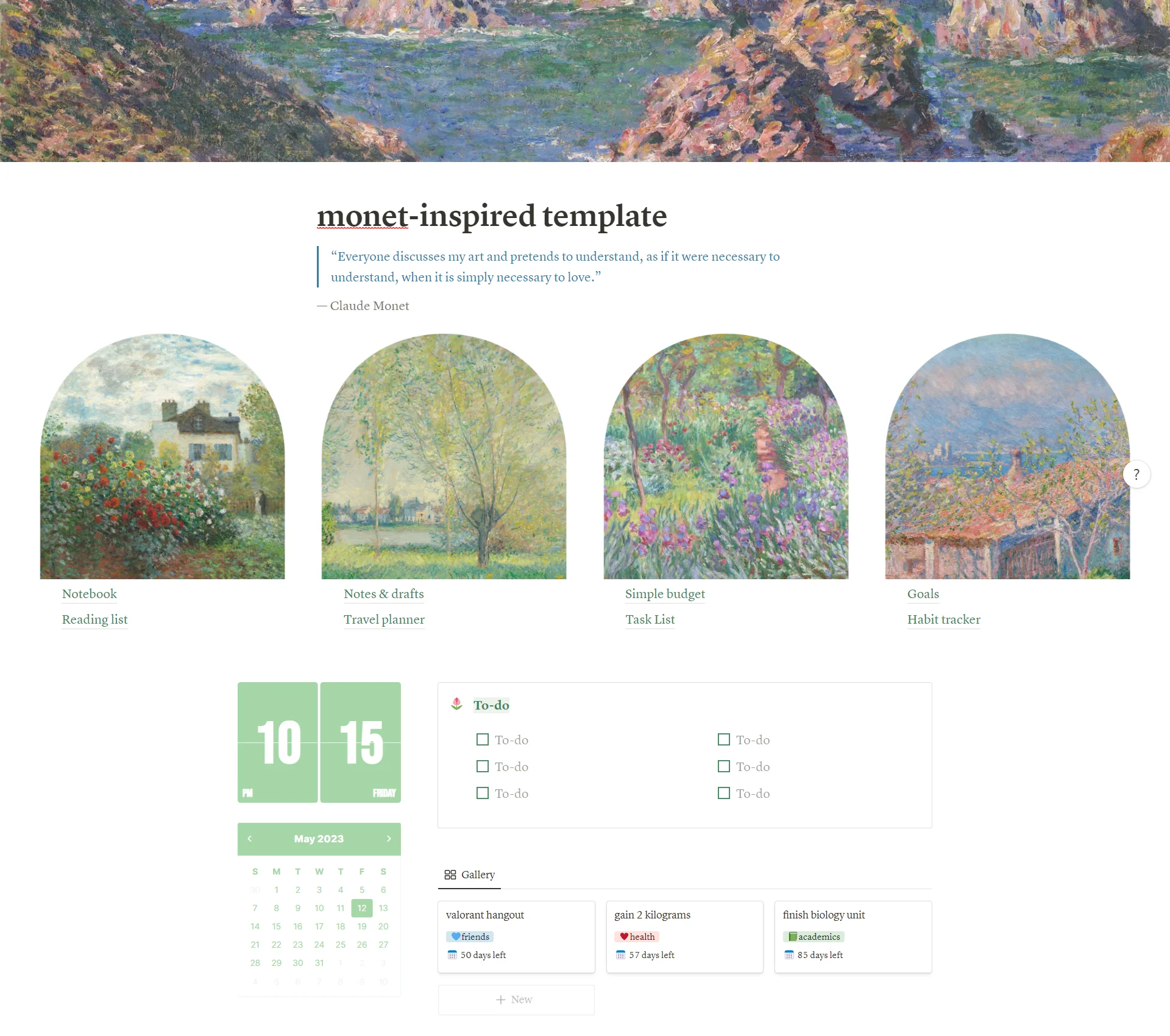 Monet-inspired Notion Template