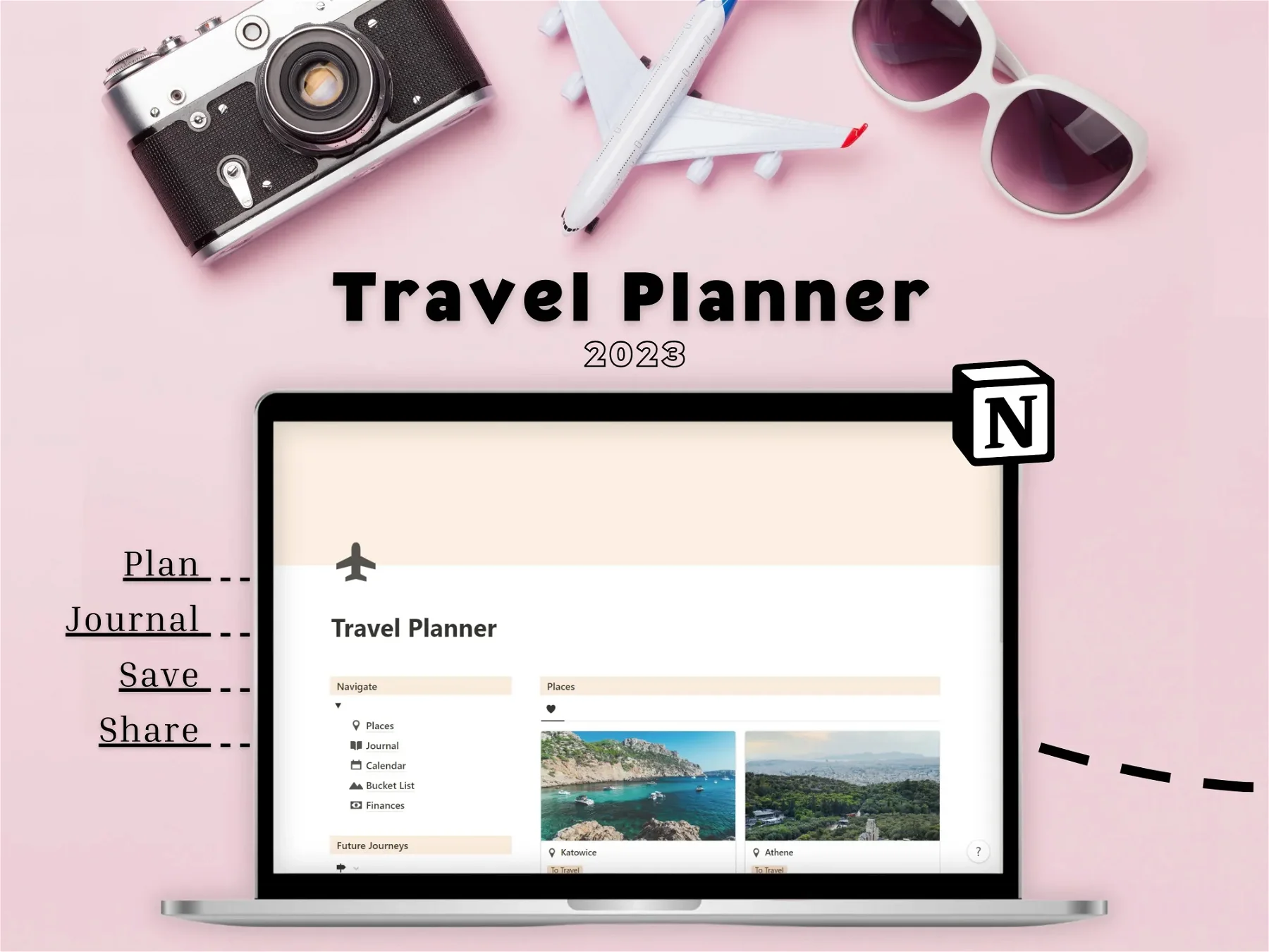 Travel Planner Notion Template, Productive Organization, Journey Planning
