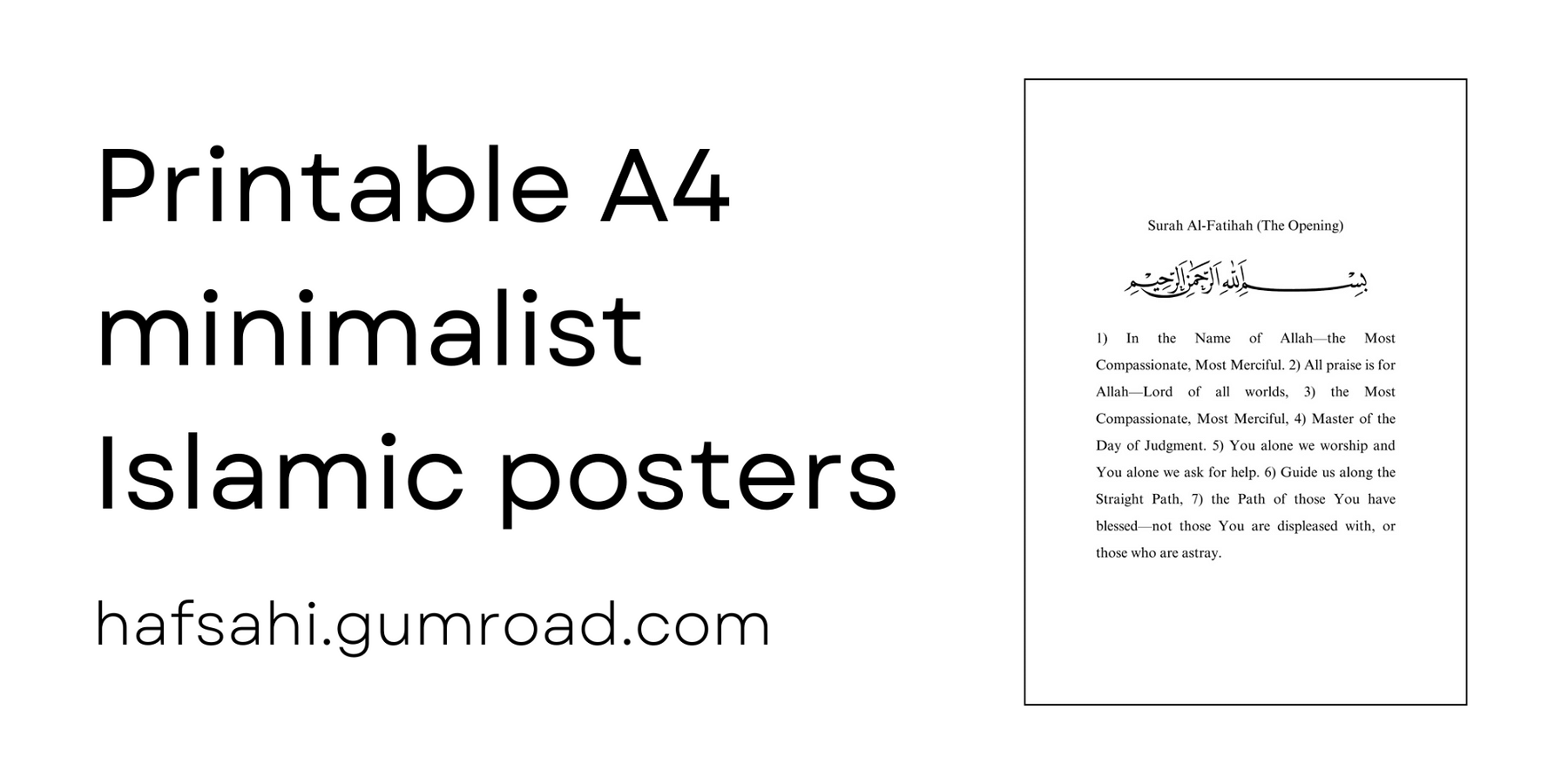 Minimalist Islamic Posters | Surah Al-Fatihah + Qul Surahs Translation