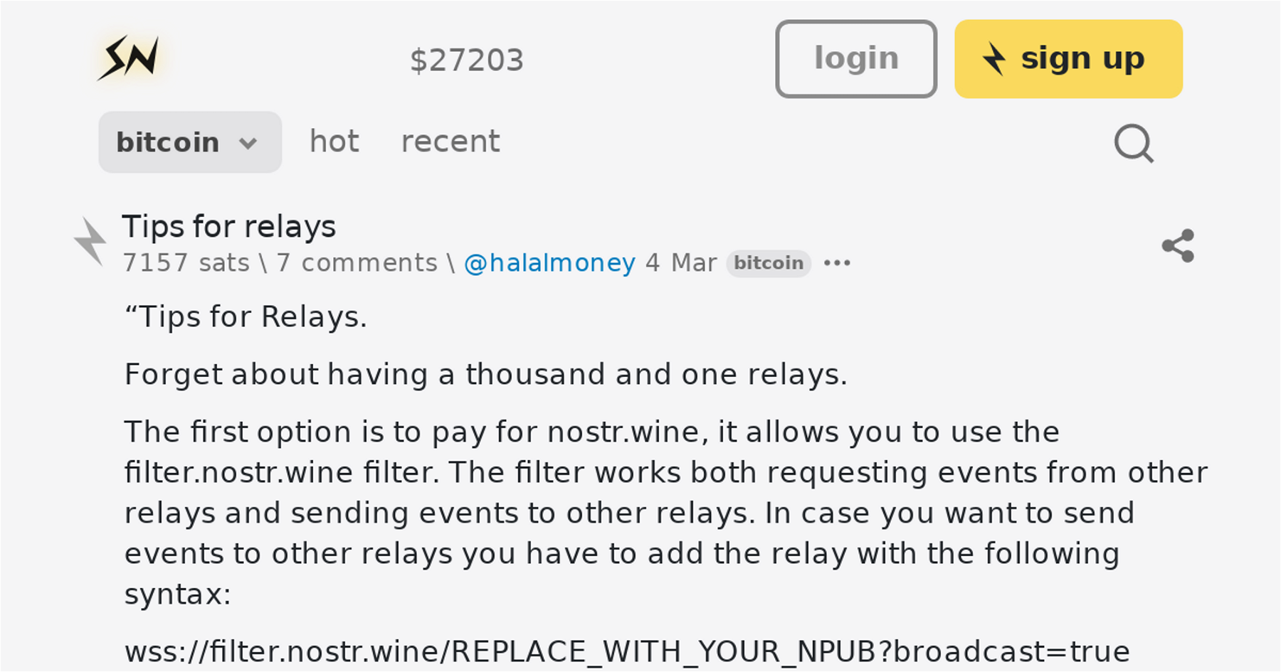 Tips for relays  \ stacker news ~bitcoin